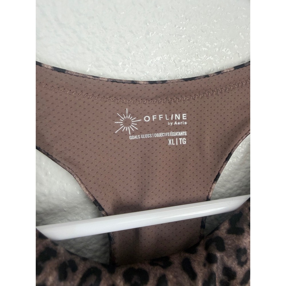 OFFLINE by Aerie Goals Gloss Leopard Print Sports Bra High Neck Brown XL NWT - Picture 3 of 10